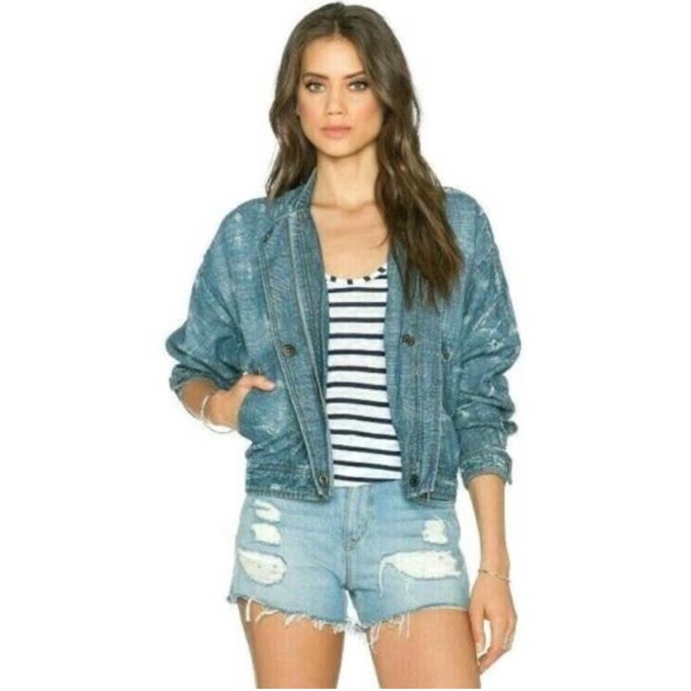 Free People distressed cropped jean jacket
